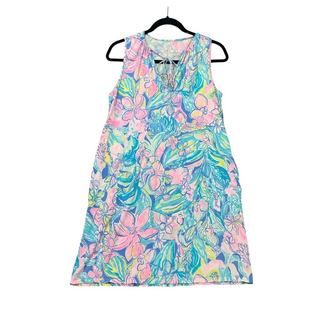 Lilly Pulitzer Womens Johana Cover Up Dress Sz M Bennet Blue Surf Gypsea Floral